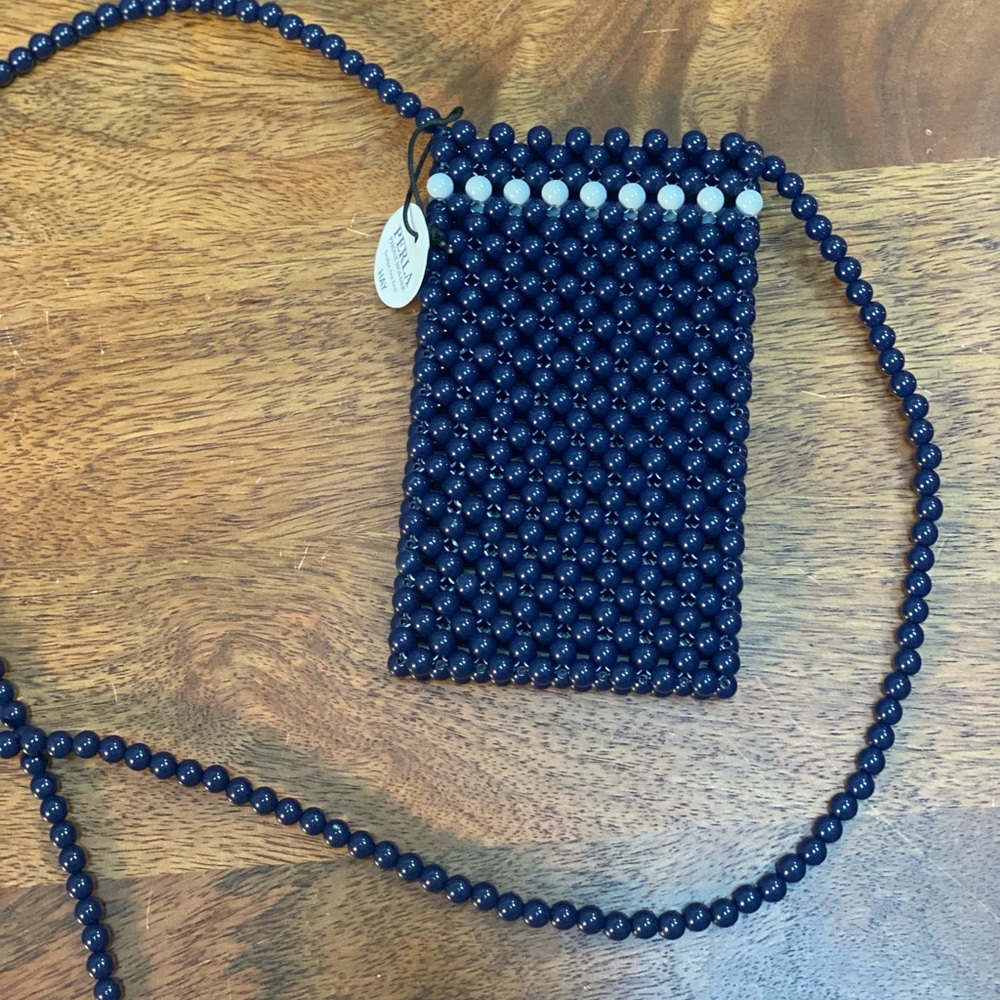 NWT Navy Beaded Bag by Perla